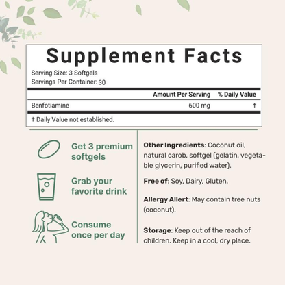 Benfotiamine – 600mg Coconut Oil Softgels